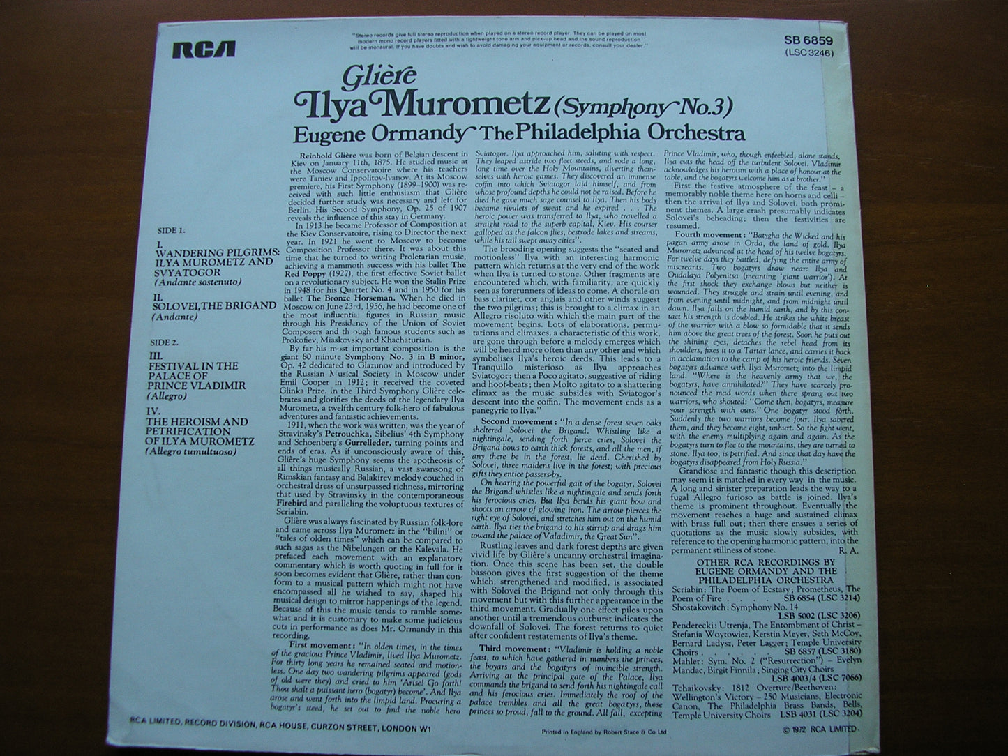 GLIERE: SYMPHONY No. 3  'Ilya Murometz'     ORMANDY / PHILADELPHIA ORCHESTRA     SB 6859