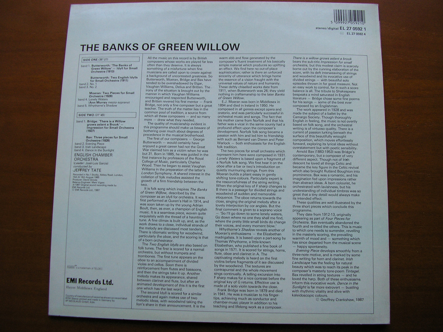 THE BANKS OF GREEN WILLOW: BUTTERWORTH / MOERAN / BAX / BRIDGE ENGLISH CHAMBER ORCHESTRA / TATE 27 0592