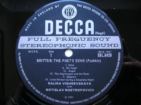 BRITTEN: THE POET'S ECHO / TCHAIKOVSKY: SIX SONGS VISHNEVSKAYA / ROSTROPOVICH SXL 6428