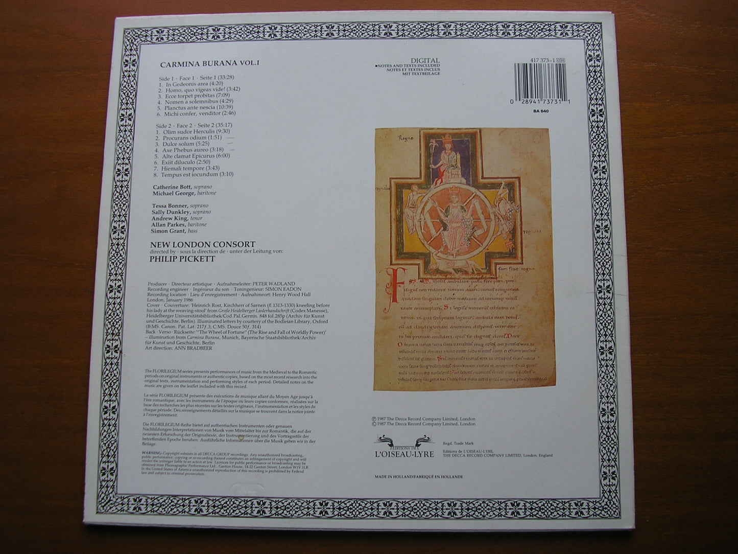 CARMINA BURANA     SONGS FROM THE 13th CENTURY MANUSCRIPT    PICKETT / NEW LONDON CONSORT    417 373