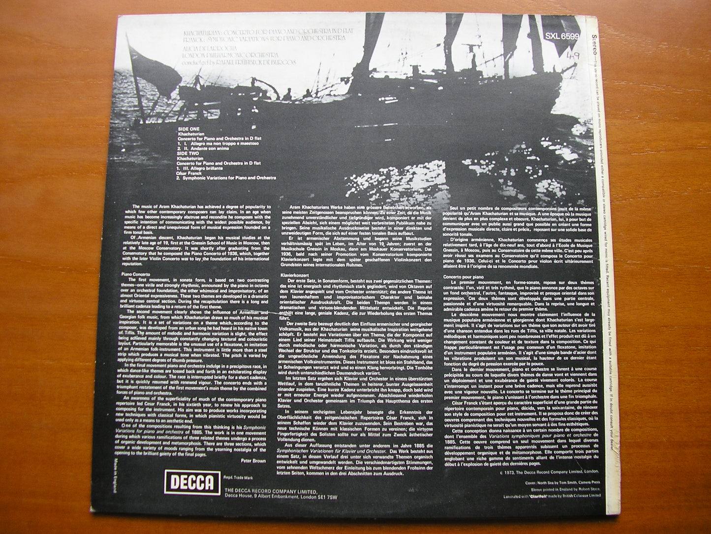 KHACHATURIAN: PIANO CONCERTO / FRANCK: SYMPHONIC VARIATIONS LARROCHA / LONDN PHILHARMONIC / DE BURGOS SXL 6599