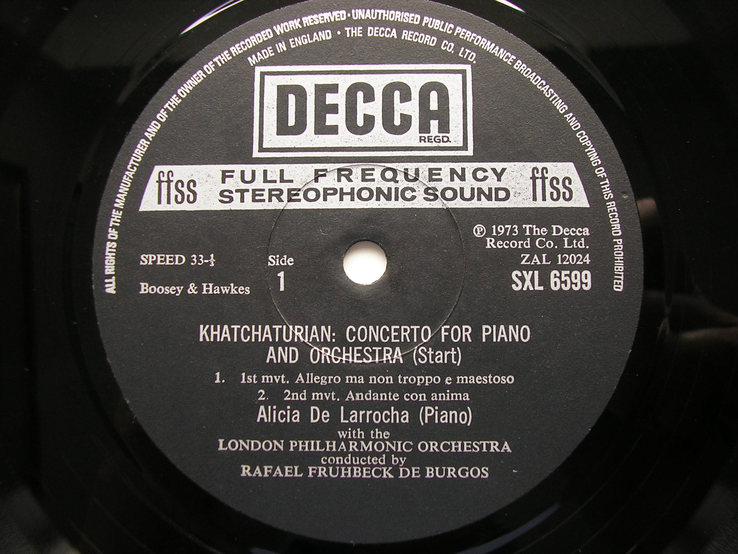 KHACHATURIAN: PIANO CONCERTO / FRANCK: SYMPHONIC VARIATIONS LARROCHA / LONDN PHILHARMONIC / DE BURGOS SXL 6599