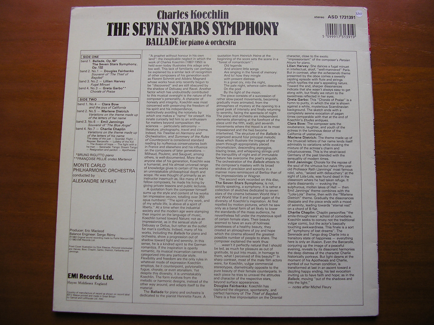 KOECHLIN: THE SEVEN STARS SYMPHONY / BALLADE     MONTE CARLO PHILHARMONIC / MYRAT       ASD 1731391