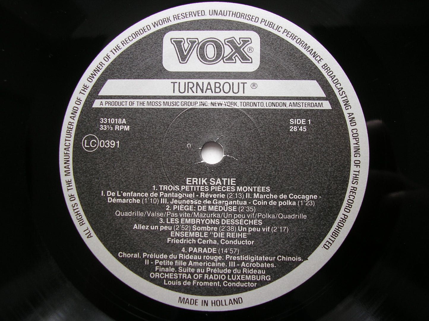 SATIE: PARADE / LA BELLE EXCENTRIQUE / 3 LITTLE BALLET PIECES / THE MEDUSA SNARE      FROMENT / LUXEMBOURG ORCHESTRA       TV 331018