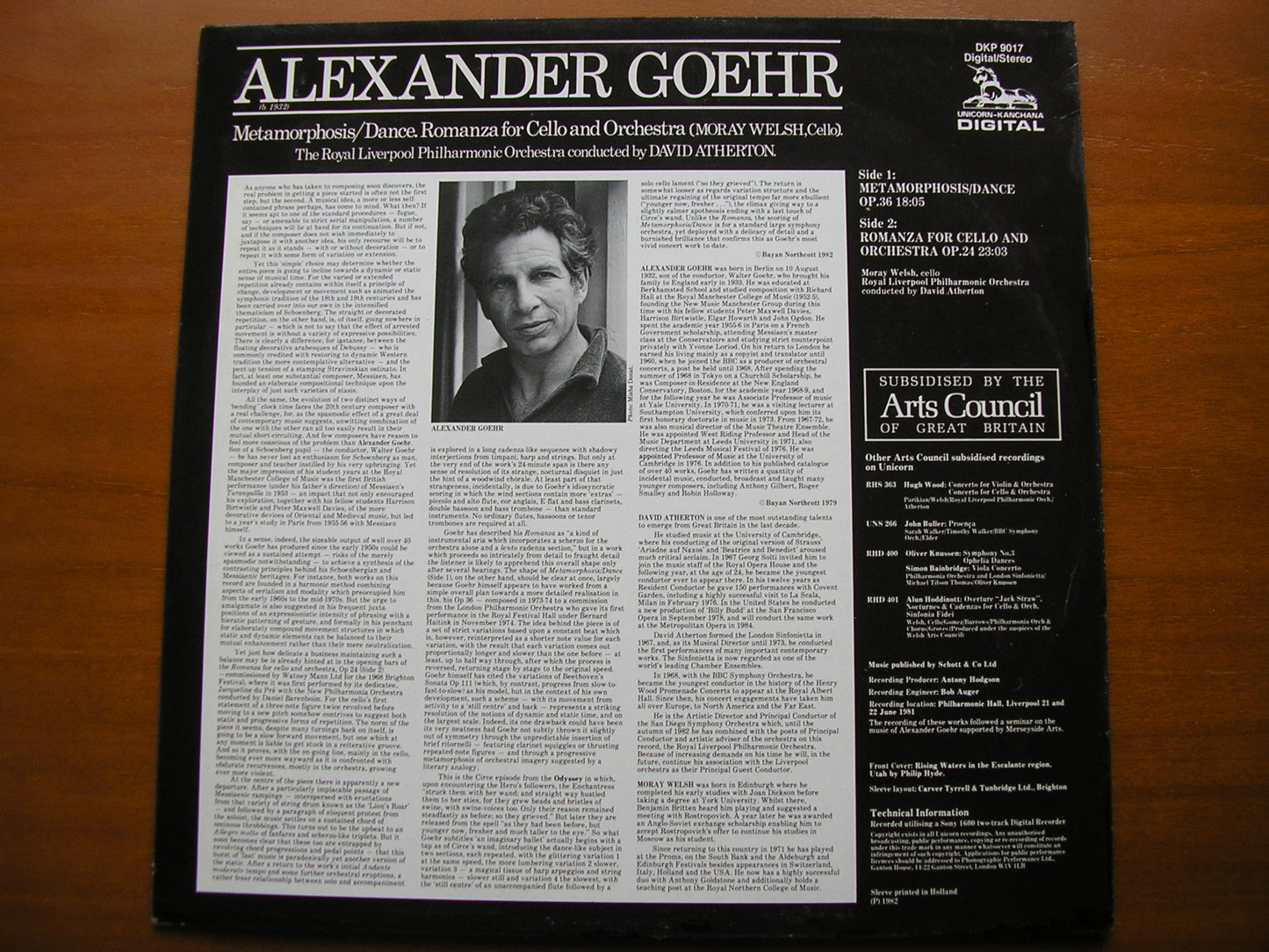GOEHR: METAMORPHOSIS / DANCE / ROMANZA FOR CELLO & ORCHESTRA    WELSH / ROYAL LIVERPOOL PHILHARMONIC / ATHERTON      DKP 9017