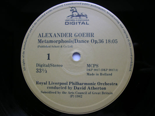 GOEHR: METAMORPHOSIS / DANCE / ROMANZA FOR CELLO & ORCHESTRA    WELSH / ROYAL LIVERPOOL PHILHARMONIC / ATHERTON      DKP 9017