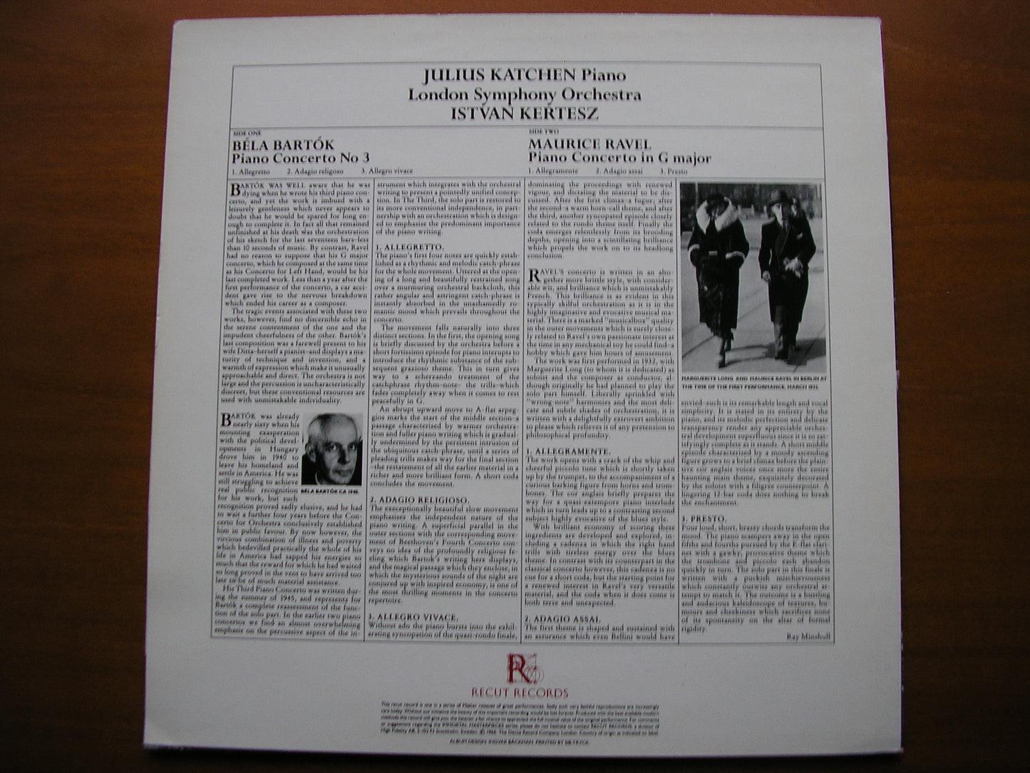 BARTOK: PIANO CONCERTO No. 3 / RAVEL: PIANO CONCERTO in G KATCHEN / LONDON SYMPHONY / KERTESZ REC 01