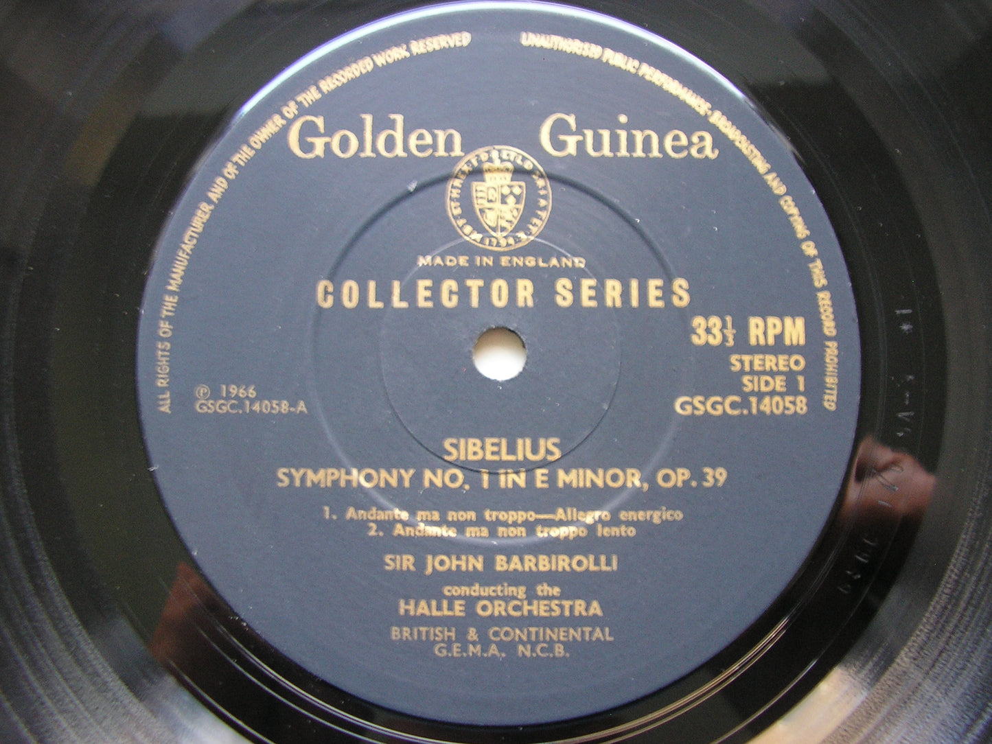 SIBELIUS: SYMPHONY No. 1 BARBIROLLI / HALLE ORCHESTRA GSGC 14058