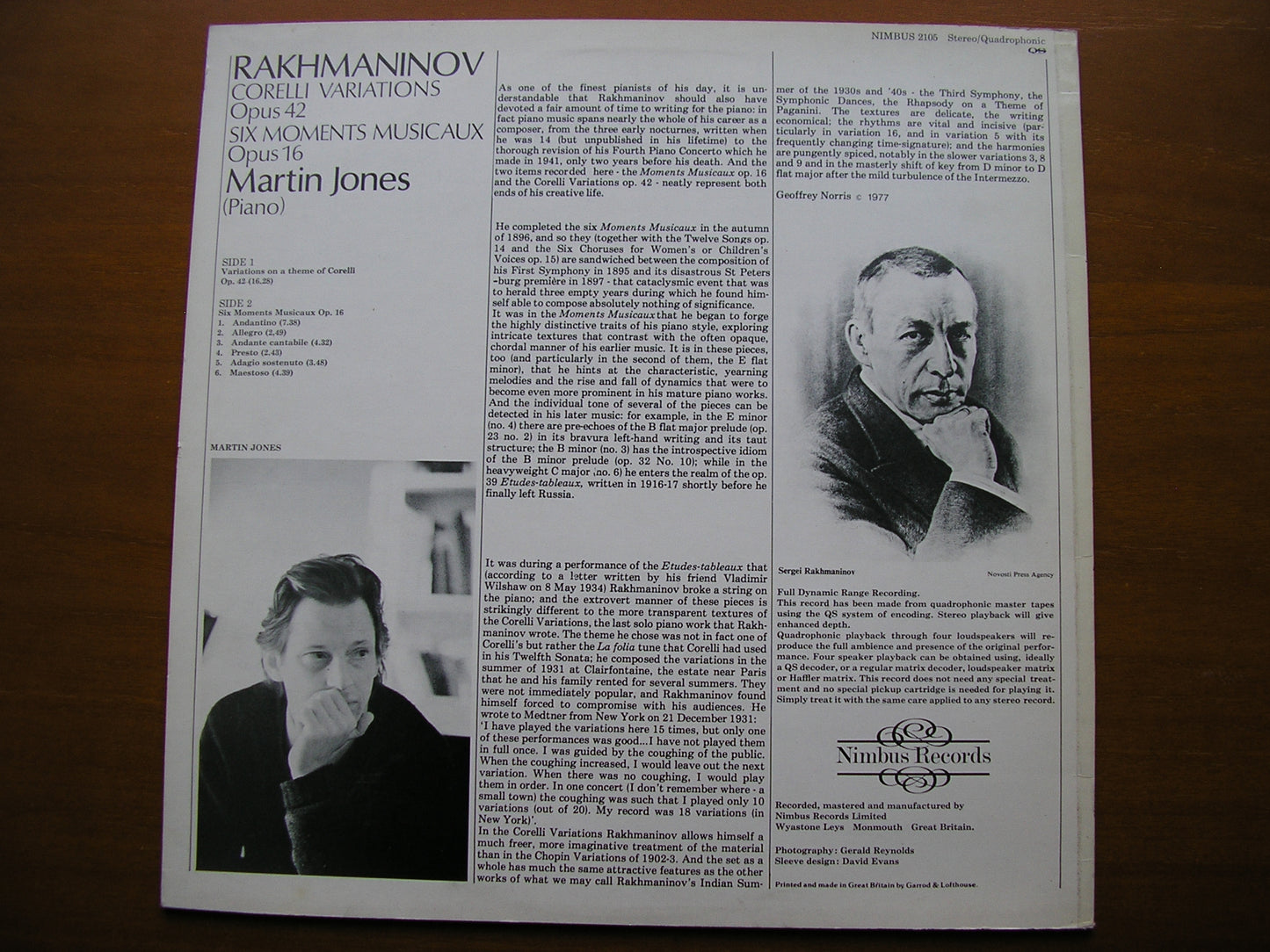 RACHMANINOV: CORELLI VARIATIONS / SIX MOMENTS MUSICAUX Op. 16 MARTIN JONES NIMBUS 2105