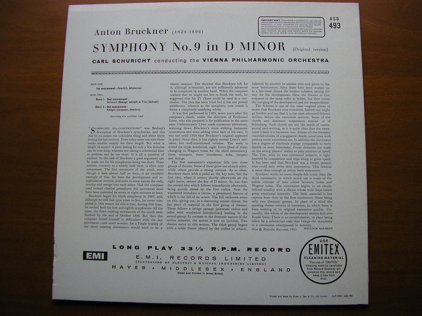 BRUCKNER: SYMPHONY No. 9      SCHURICHT / VIENNA PHILHARMONIC    ASD 493