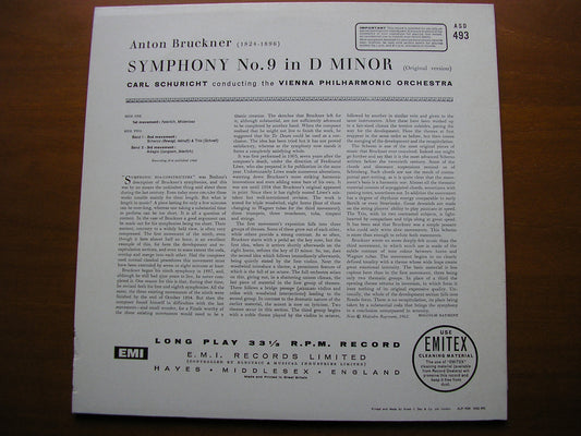 BRUCKNER: SYMPHONY No. 9      SCHURICHT / VIENNA PHILHARMONIC    ASD 493
