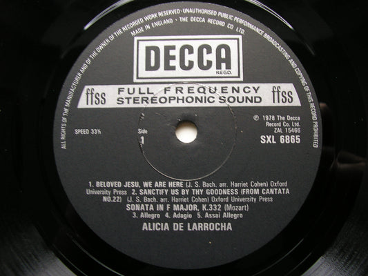 MOZART: PIANO SONATAS K332 / K545 / K576 / BACH: TRANSCRIPTIONS ALICIA DE LARROCHA SXL 6865