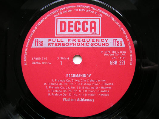 RACHMANINOV: 24 PRELUDES VLADIMIR ASHKENAZY 2LP 5BB 221-2