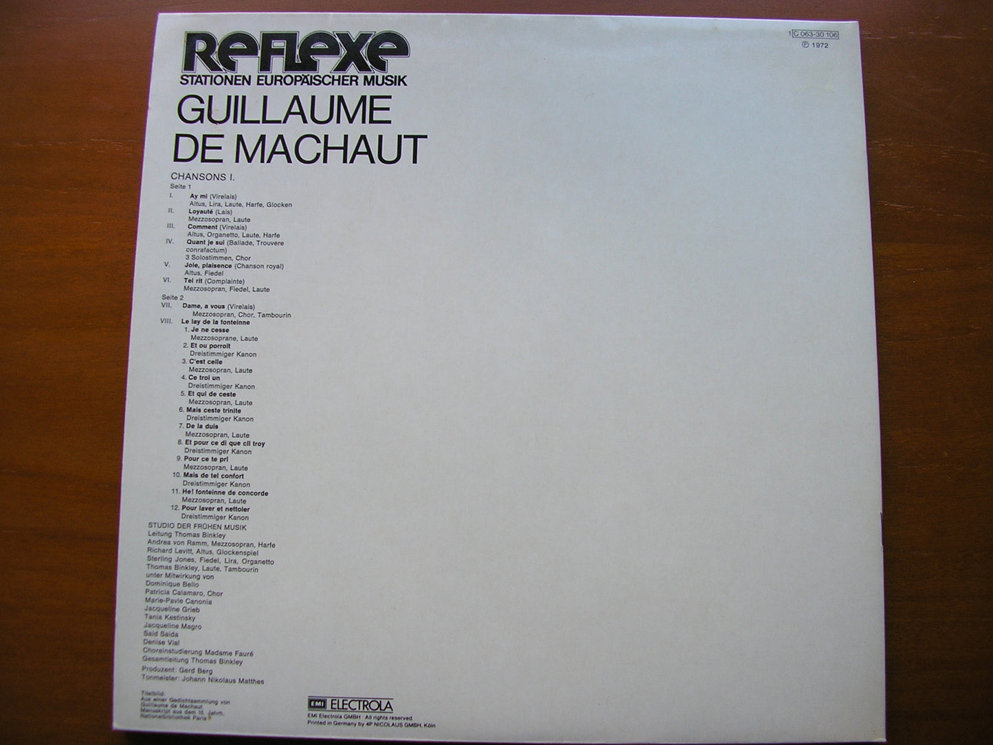 GUILLAUME DE MACHAUT  CHANSONS 1        STUDIO OF EARLY MUSIC / BINKLEY   063-30 106