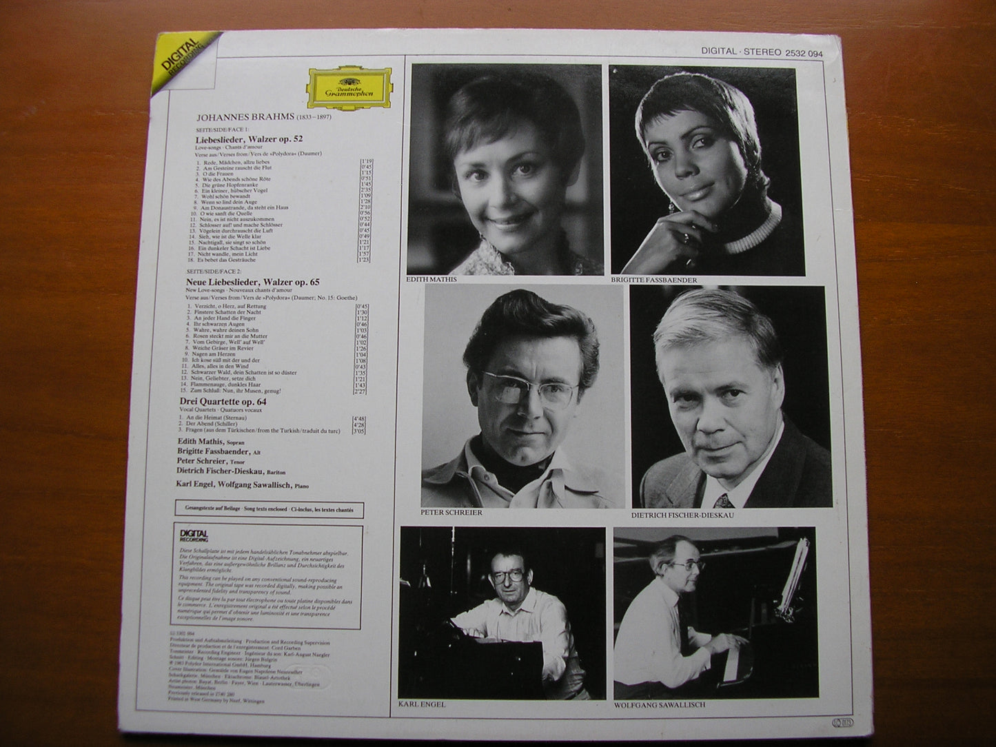 BRAHMS: LIEBESLIEDER-WALZER Op. 52 & Op. 65    MATHIS / FASSBAENDER / SCHREIER / FISCHER-DIESKAU / ENGEL / SAWALLISCH     2532 094