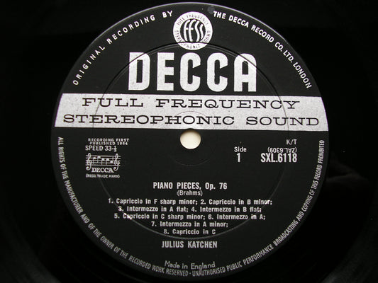 SXL 6118 BRAHMS: COMPLETE PIANO WORKS Volume 2 JULIUS KATCHEN ED1