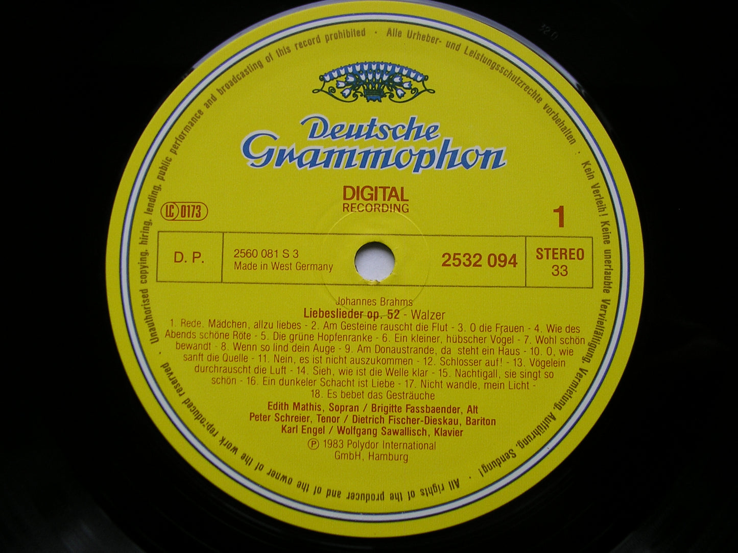 BRAHMS: LIEBESLIEDER-WALZER Op. 52 & Op. 65    MATHIS / FASSBAENDER / SCHREIER / FISCHER-DIESKAU / ENGEL / SAWALLISCH     2532 094