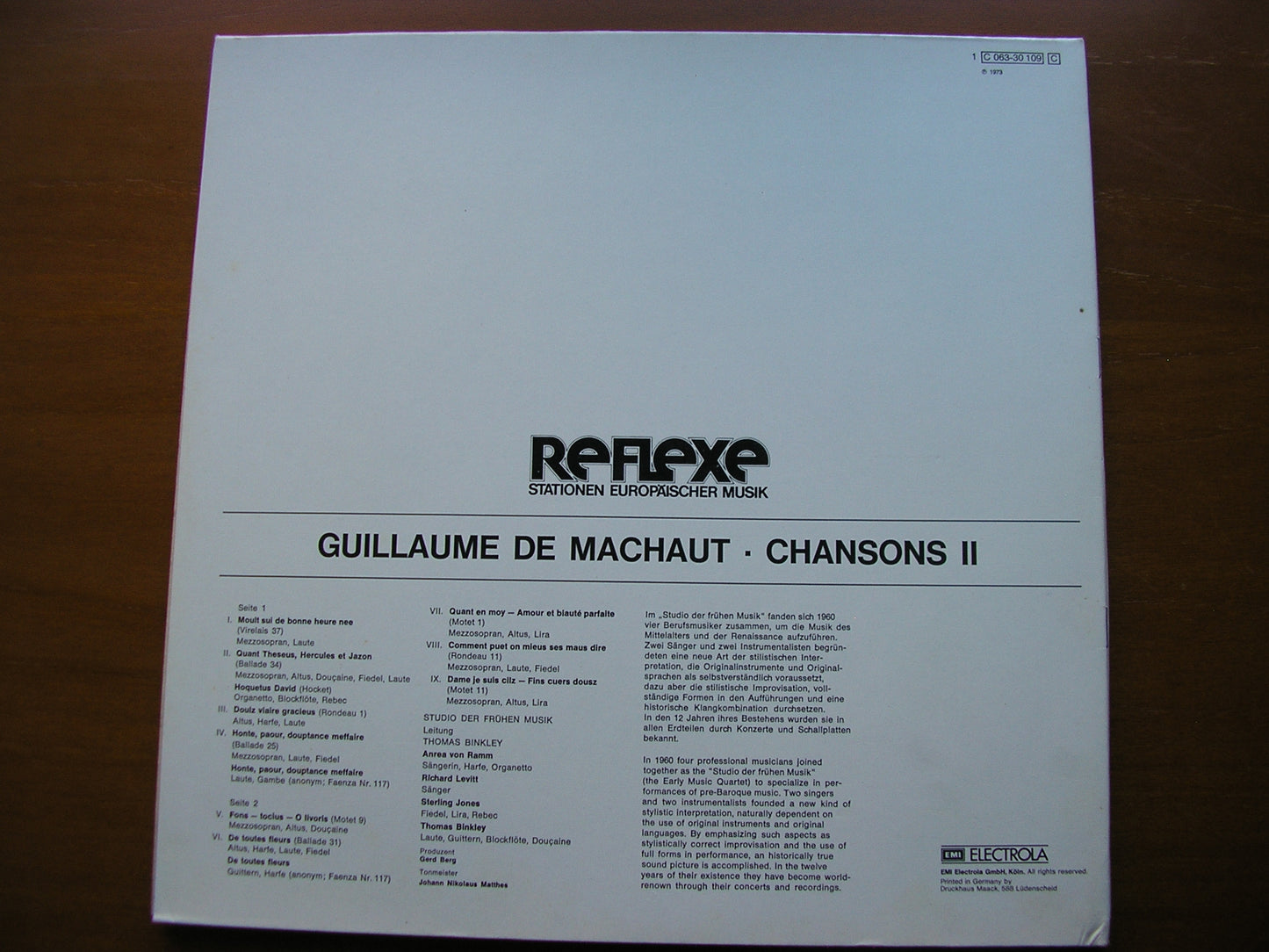 GUILLAUME DE MACHAUT  CHANSONS 2        STUDIO OF EARLY MUSIC / BINKLEY    063-30 109