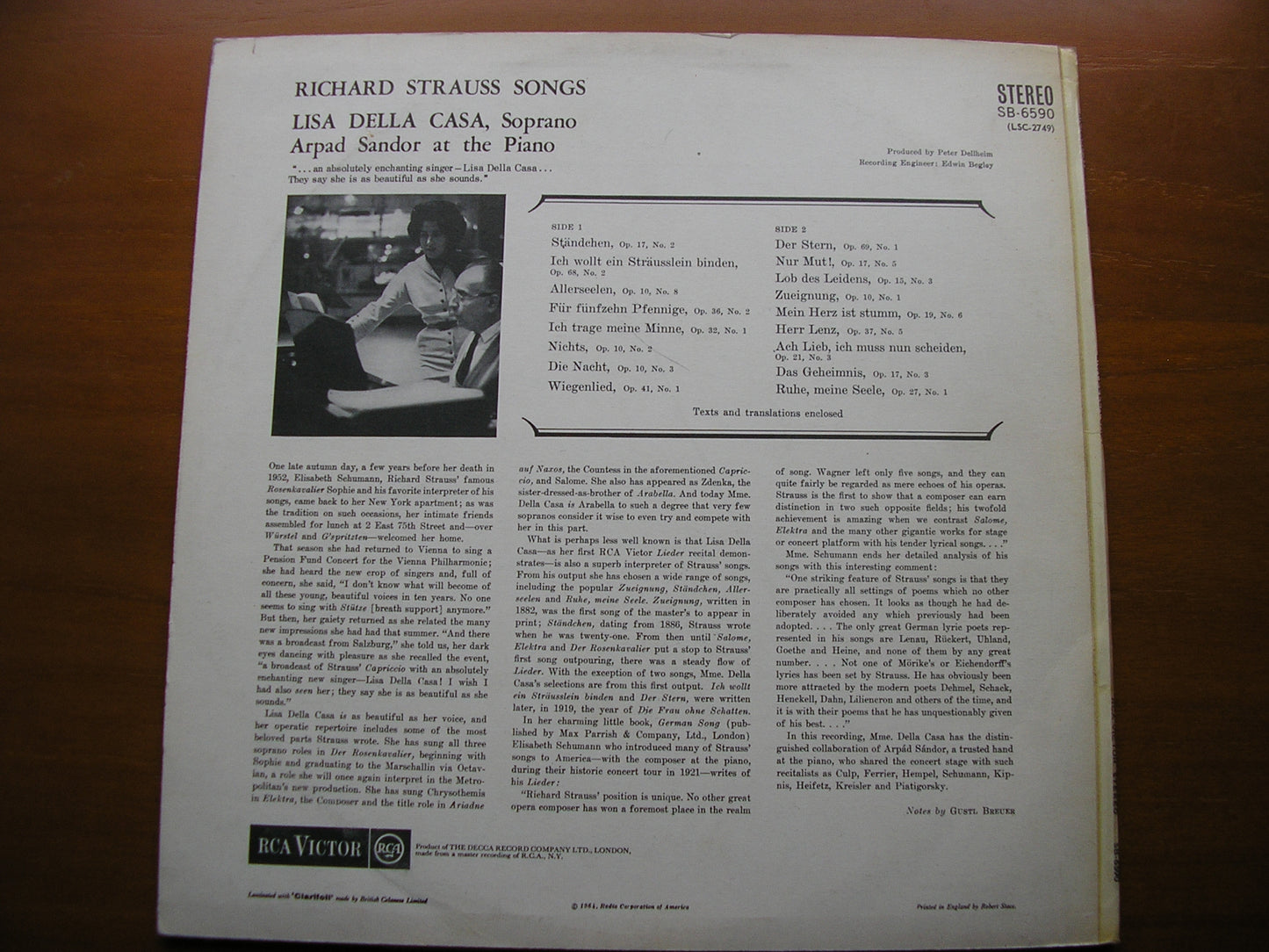 STRAUSS: SONGS LISA DELLA CASA / ARPAD SANDOR SB 6590