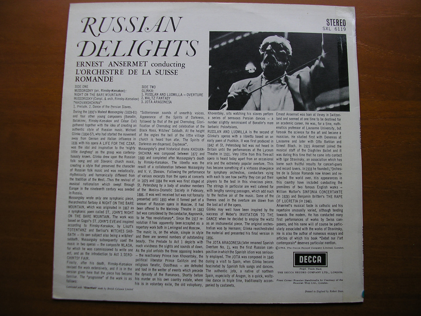 SXL 6119 RUSSIAN DELIGHTS: MUSSORGSKY / GLINKA ORCHESTRAL MUSIC ANSERMET / SUISSE ROMANDE ED1