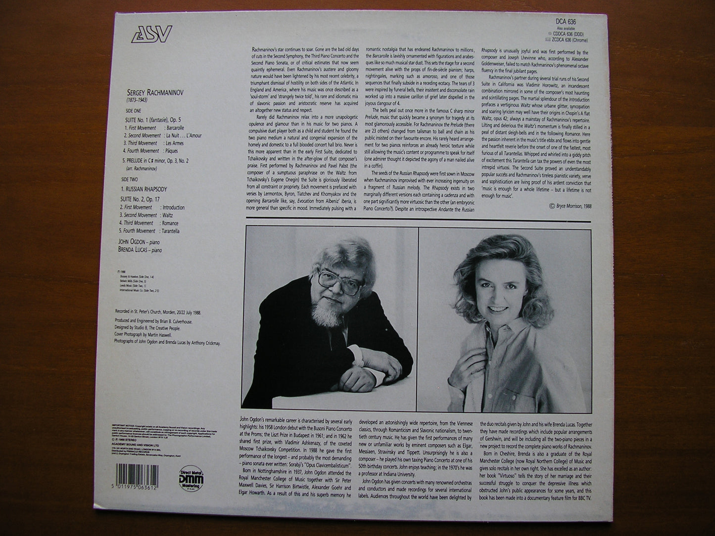 RACHMANINOV: SUITES Nos. 1 & 2 FOR TWO PIANOS / PRELUDE / RUSSIAN RHAPSODY OGDON / LUCAS DCA 636