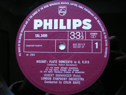 MOZART: FLUTE CONCERTOS K313 & K314 / ANDANTE K315 BARWAHSER / LONDON SYMPHONY / DAVIS SAL 3499