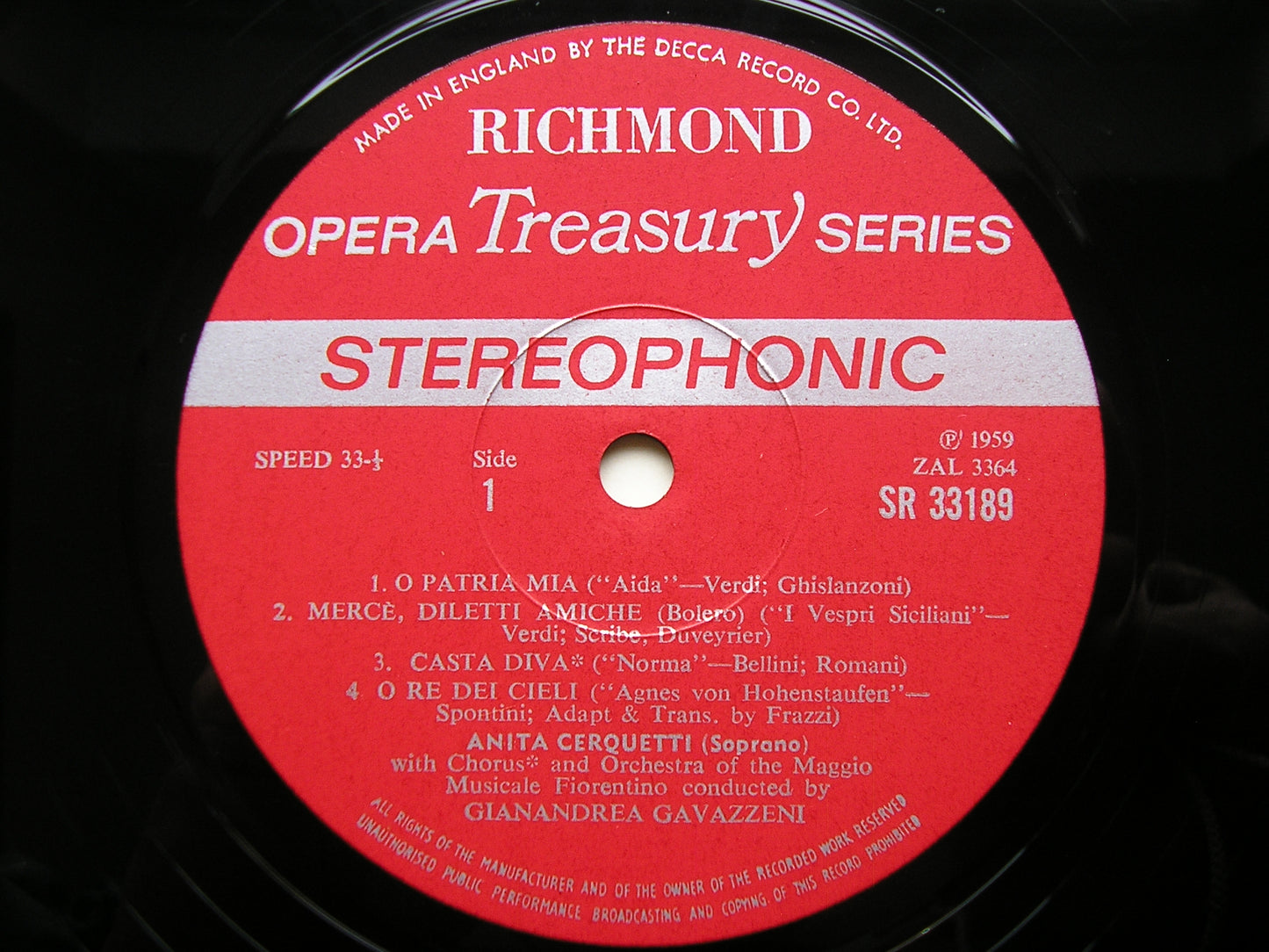 ANITA CERQUETTI SINGS OPERATIC ARIAS: VERDI / BELLINI / SPONTINI / PUCCINI     CERQUETTI / MMF / GAVAZZENI    SR 33189