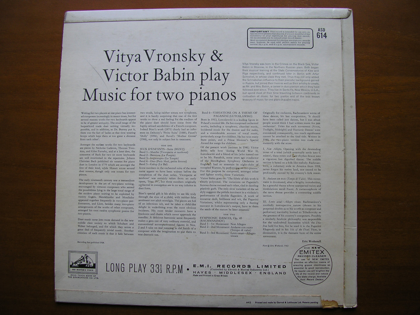 MUSIC FOR TWO PIANOS: RACHMANINOV / BIZET / LUTOSLAWSKI VRONSKY & BABIN ASD 614