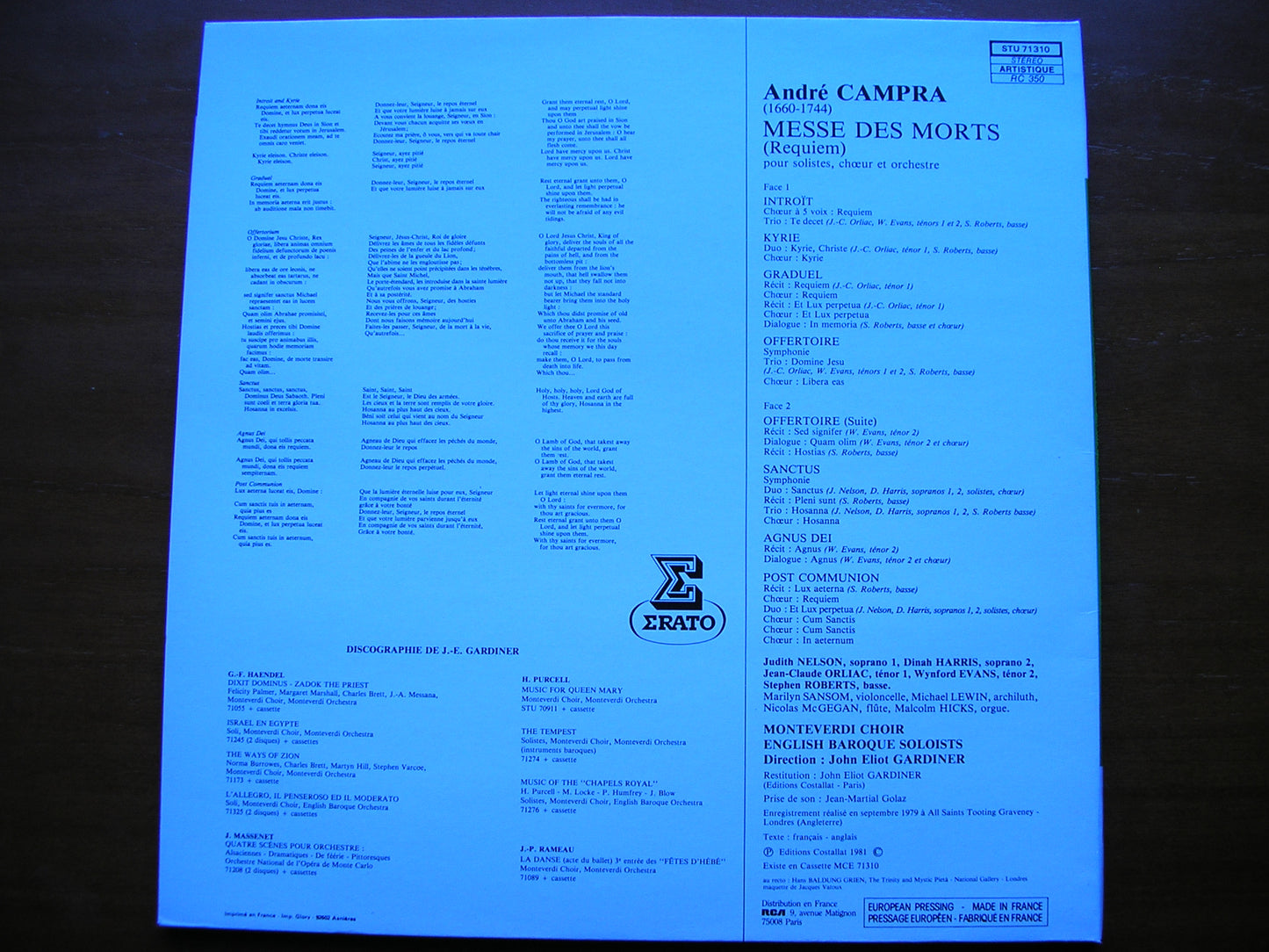 CAMPRA: MESSE DES MORTS (Requiem) SOLOISTS / ENGLISH BAROQUE SOLOISTS / GARDINER STU 71310