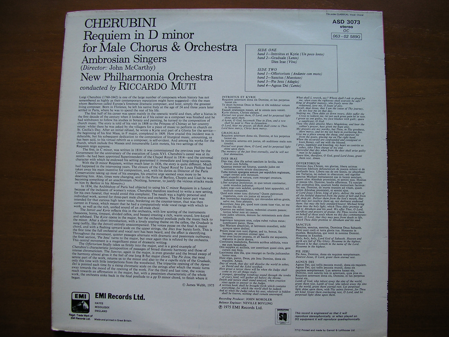 CHERUBINI: REQUIEM (1836) AMBROSIAN SINGERS / NEW PHILHARMONIA / MUTI ASD 3073
