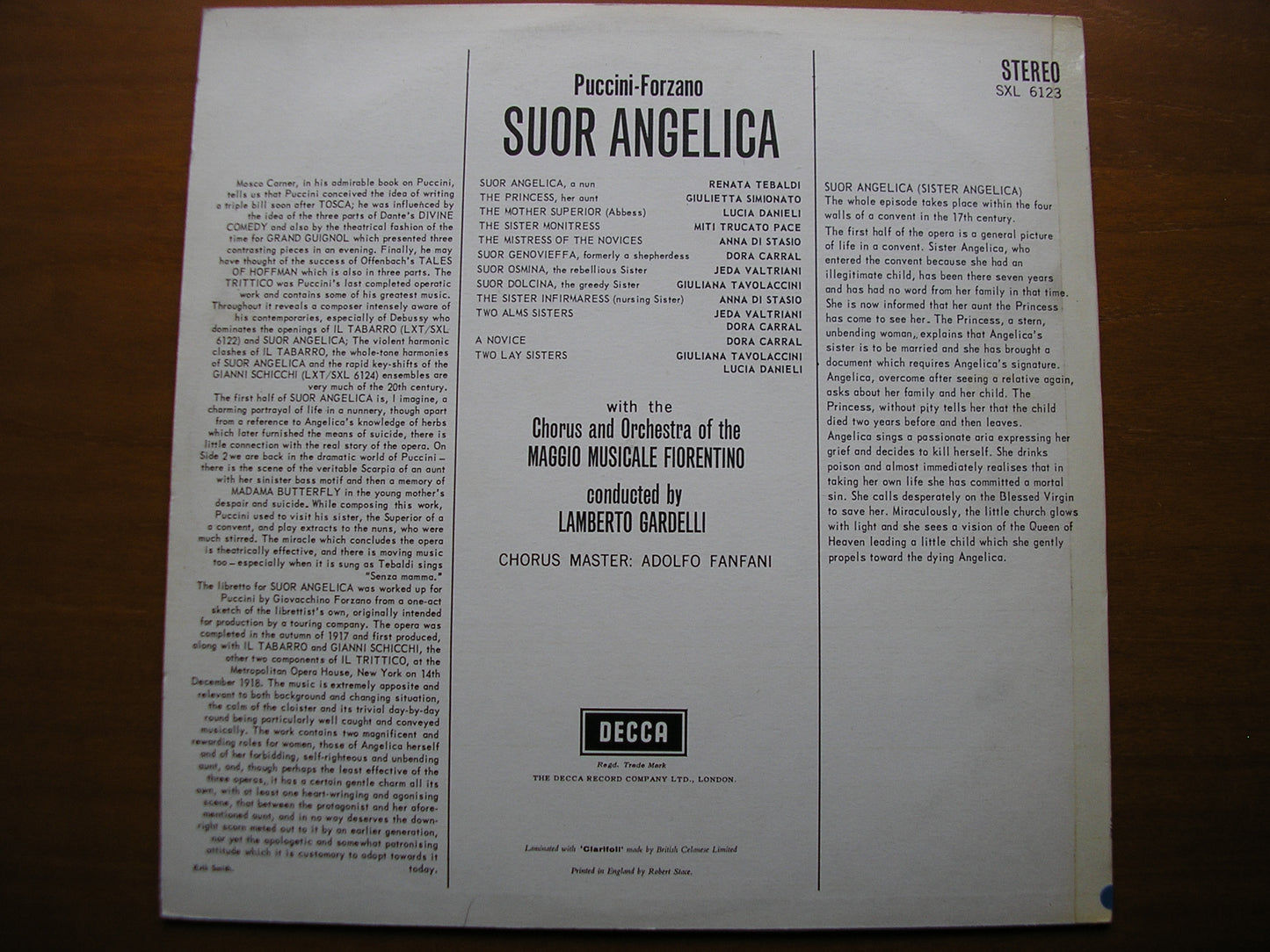 SXL 6123 PUCCINI: SUOR ANGELICA TEBALDI / SIMIONATO / MMF / GARDELLI ED1
