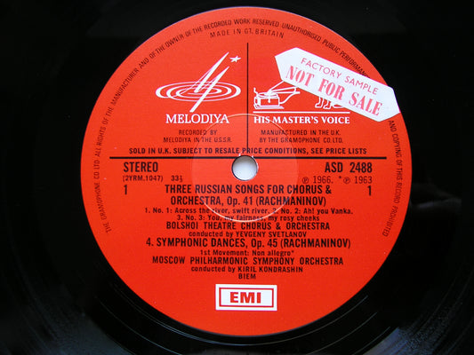 RACHMANINOV: SYMPHONIC DANCES / THREE RUSSIAN SONGS KONDRASHIN / MPO / SVETLANOV / BOLSHOI ASD 2488