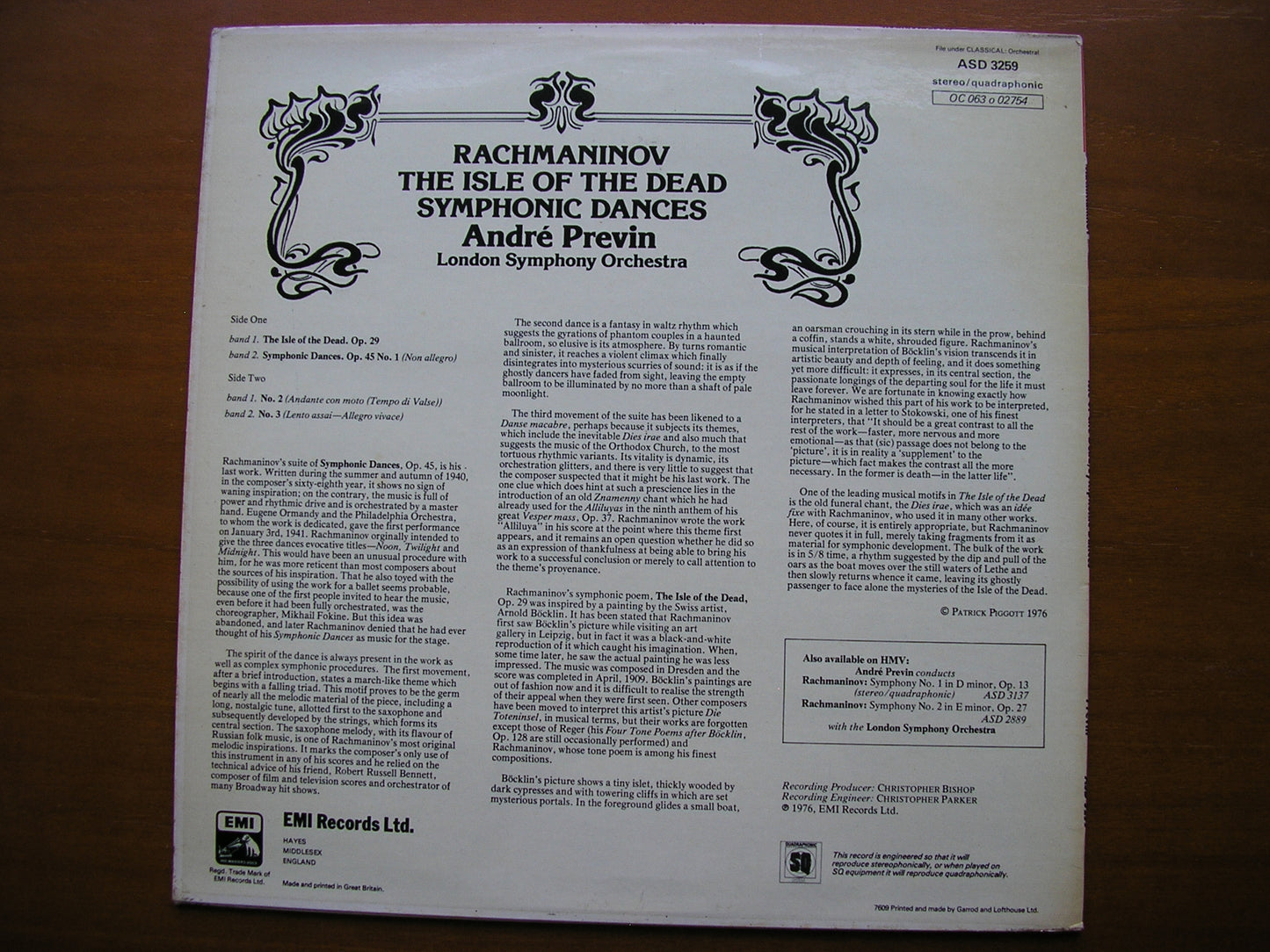 RACHMANINOV: SYMPHONIC DANCES / THE ISLE OF THE DEAD PREVIN / LONDON SYMPHONY ASD 3259