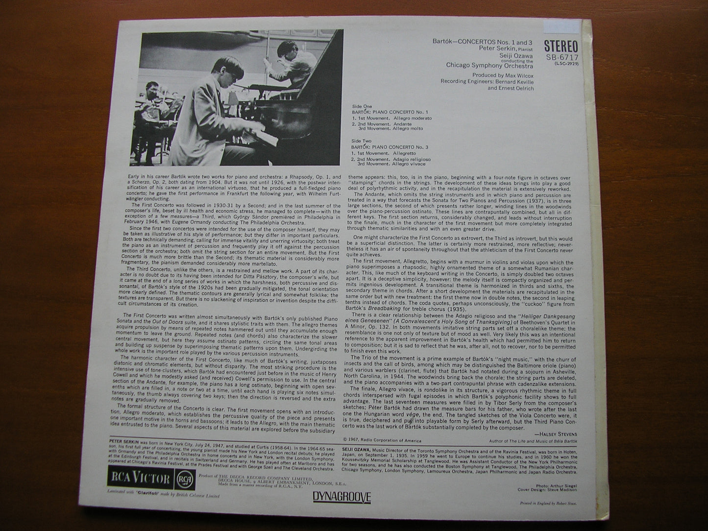 BARTOK: PIANO CONCERTOS  Nos. 1 & 3      PETER SERKIN / CHICAGO SYMPHONY / OZAWA      SB 6717