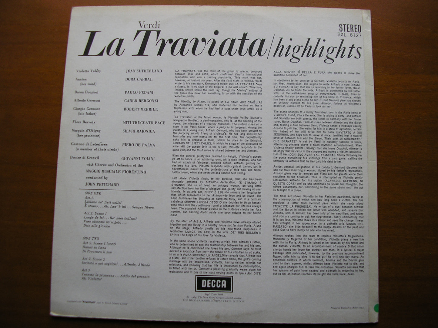 SXL 6127 VERDI: LA TRAVIATA highlights SUTHERLAND / BERGONZI / MERRILL / MMF / PRITCHARD ED2