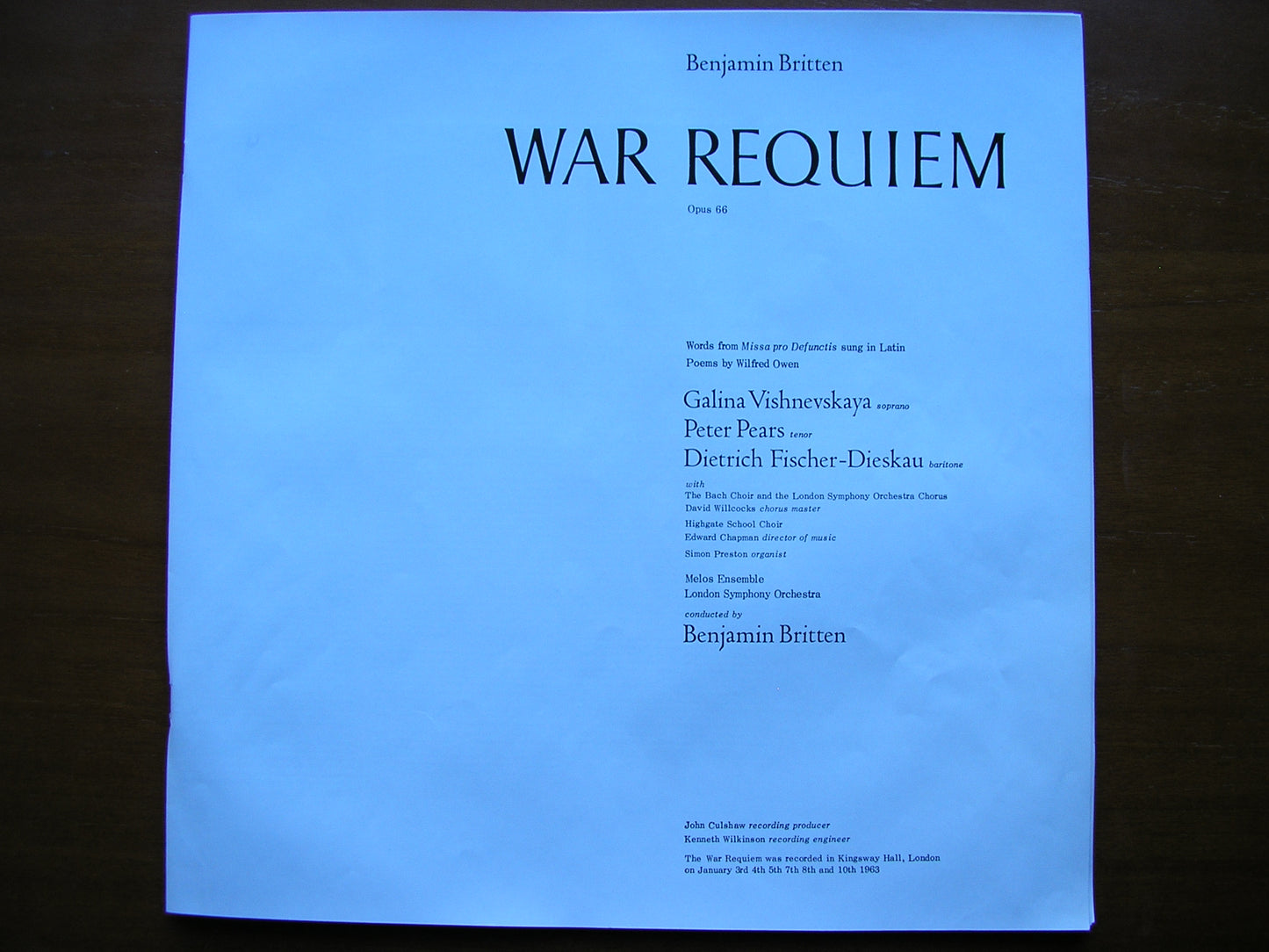 BRITTEN: WAR REQUIEM SOLOISTS / MELOS ENSEMBLE / LONDON SYMPHONY / BRITTEN 2LP SET 252/3