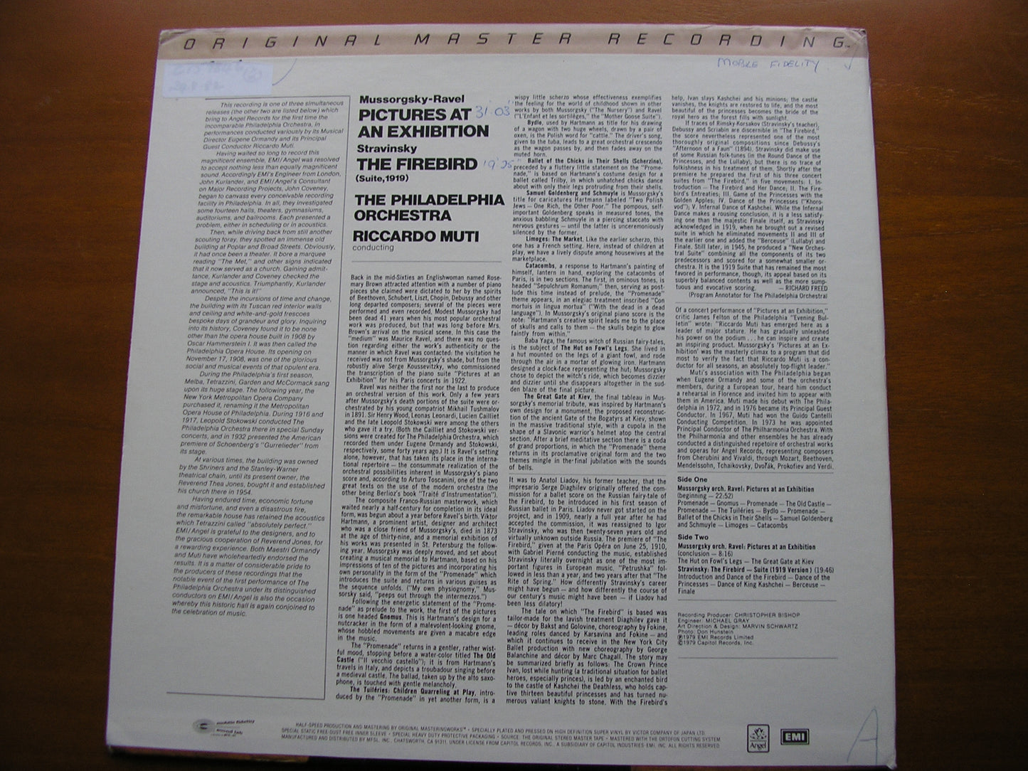 MUSSORGSKY: PICTURES AT AN EXHIBITION / STRAVINSKY: THE FIREBIRD Suite MUTI / PHILADELPHIA ORCHESTRA MFSL 1-520