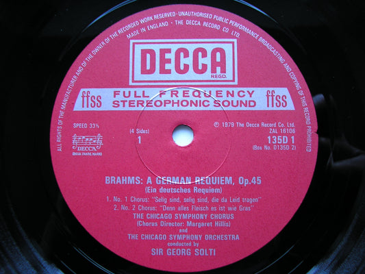 BRAHMS: EIN DEUTSCHES REQUIEM / HAYDN VARIATIONS SOLOISTS / CHICAGO SYMPHONY / SOLTI 2LP D135D 2