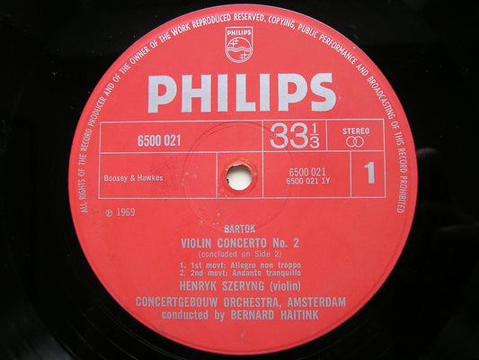 BARTOK: VIOLIN CONCERTO No. 2 / RHAPSODY      SZERYNG / CONCERTGEBOUW ORCHESTRA / HAITINK    6500 021
