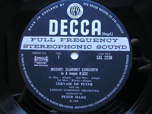 MOZART: CLARINET CONCERTO / HORN CONCERTOS Nos. 1 & 3 DE PEYER / TUCKWELL / LONDON SYMPHONY / MAAG SXL 2238