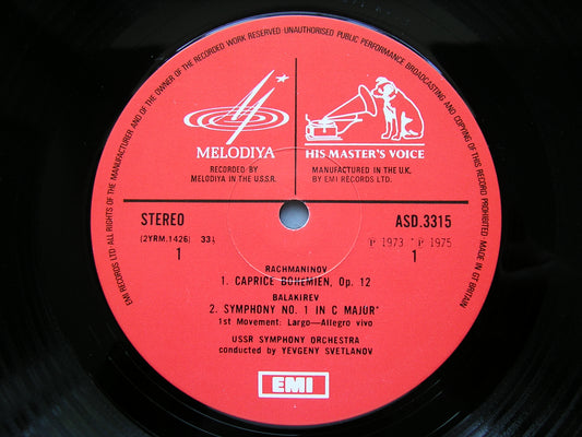 RACHMANINOV: CAPRICE BOHEMIEN / BALAKIREV: SYMPHONY No. 1 SVETLANOV / USSR SYMPHONY ASD 3315