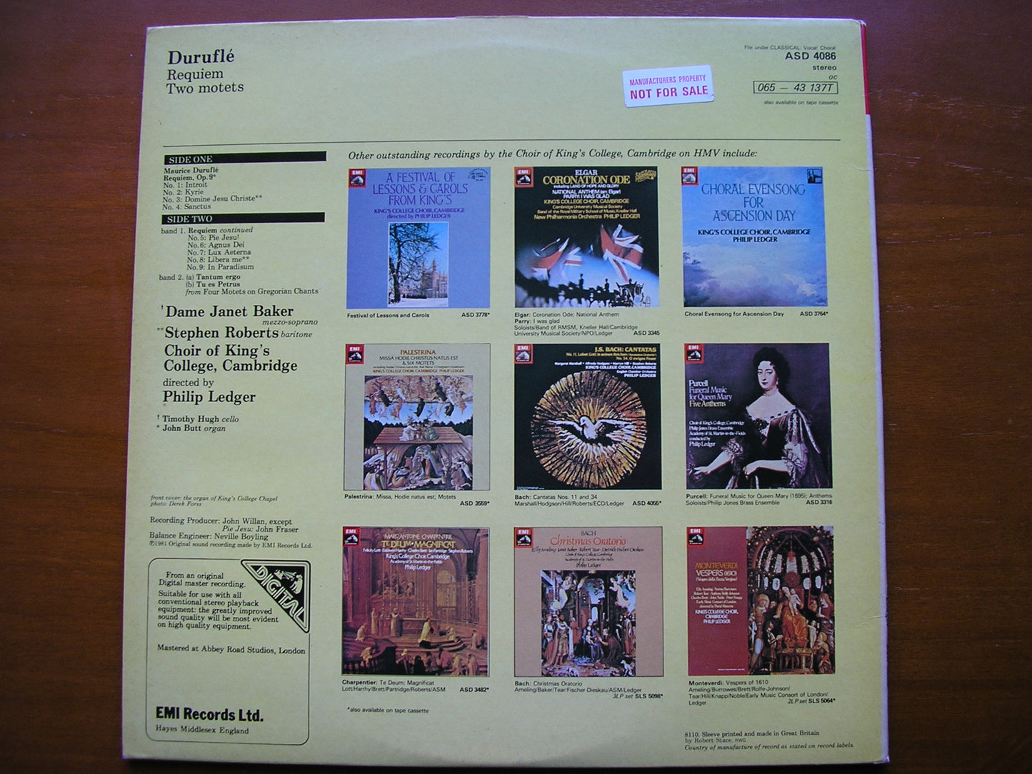 DURUFLE: REQUIEM SOLOISTS / KING'S COLLEGE CHOIR CAMBRIDGE / MOTETS: TANTUM ERGO / TU ES PETRUS LEDGER ASD 4086