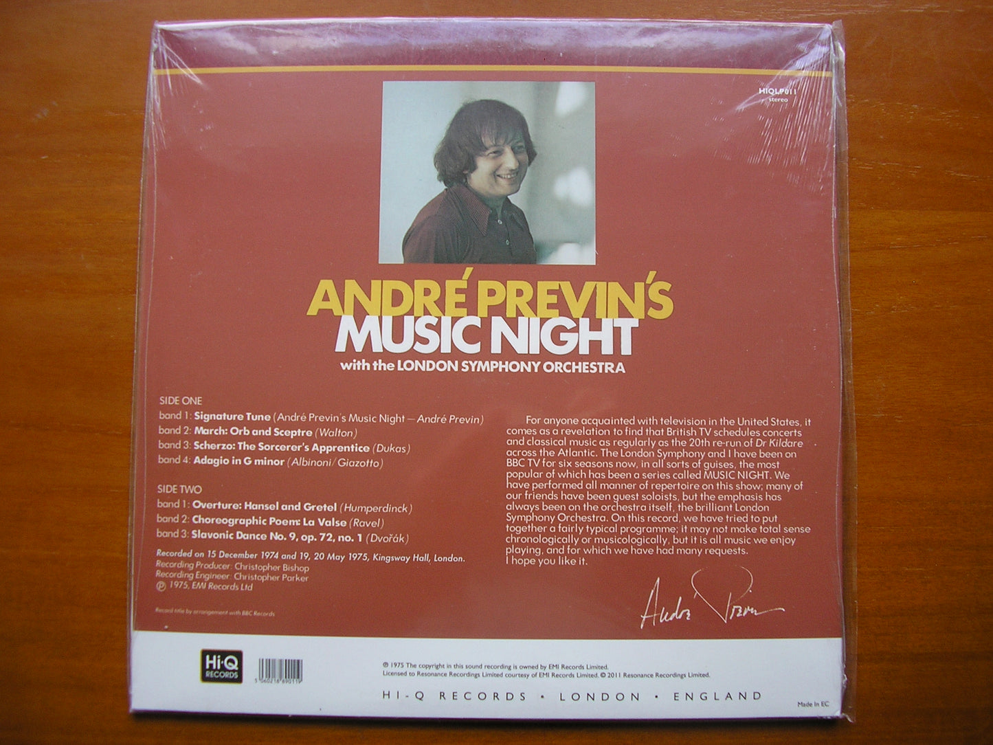 ANDRE PREVIN'S MUSIC NIGHT: WALTON / DUKAS / ALBINONI / RAVEL / DVORAK REVIN / LONDON SYMPHONY Hi-QLP 011