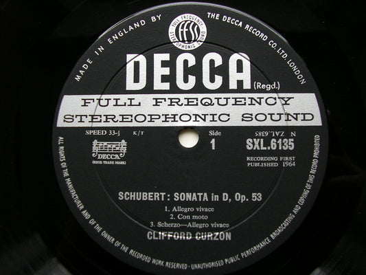 SXL 6135 SCHUBERT: SONATA in D / IMPROMPTUS Op. 90 Nos. 3 & 4 CLIFFORD CURZON ED2