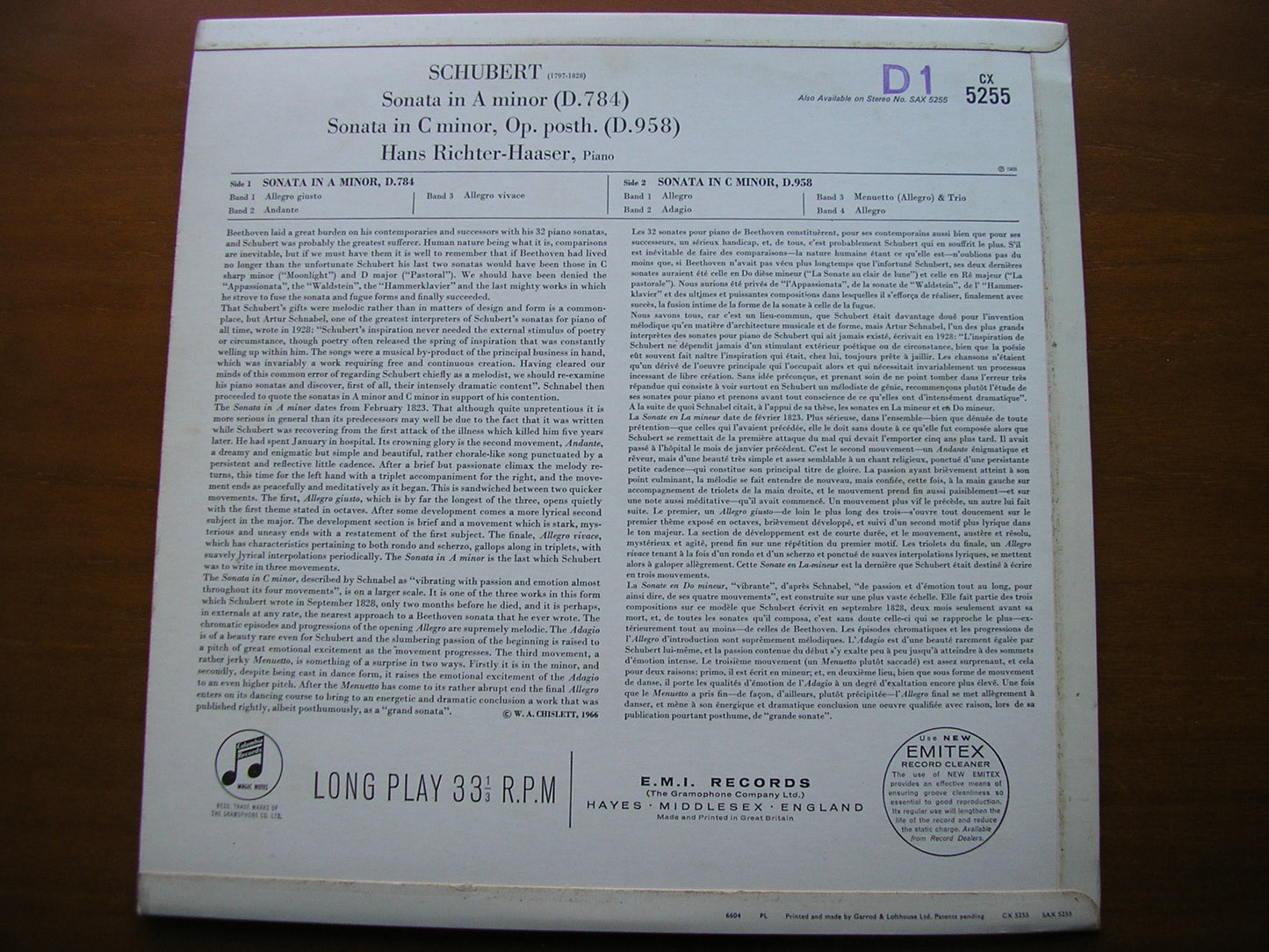 SCHUBERT: PIANO SONATAS D784 & D958 HANS RICHTER-HAASER CX 5255
