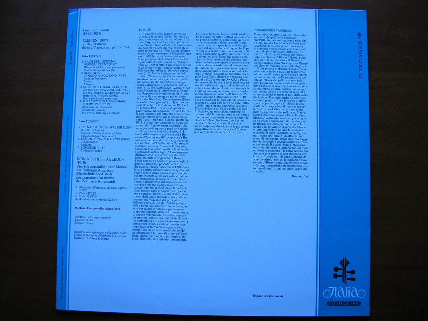 BUSONI: ELEGIES / INDIAN STUDIES MICHELE CAMPANELLA ITL 70077