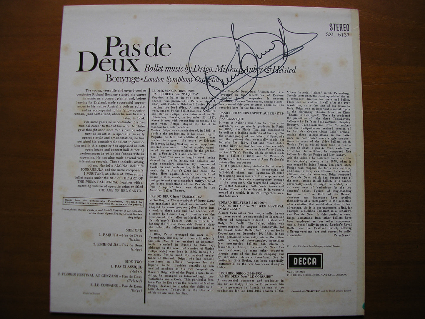 SXL 6137 PAS DE DEUX: BALLET MUSIC BY DRIGO / MINKUS / AUBER / HELSTED BONYNGE / LONDON SYMPHONY ED2
