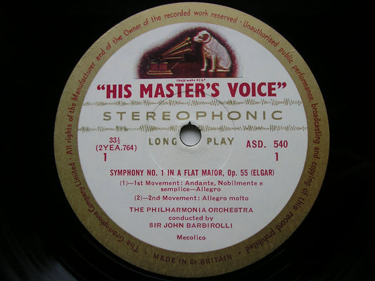 ELGAR: SYMPHONY No. 1     BARBIROLLI / PHILHARMONIA ORCHESTRA    ASD 540*