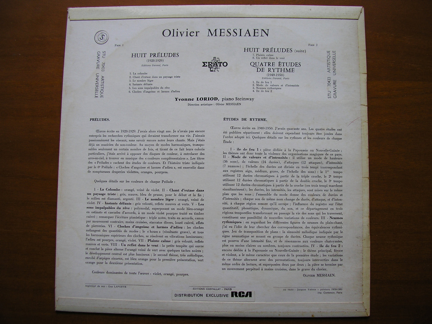 MESSIAEN: EIGHT PRELUDES / FOUR ETUDES DE RYTHME YVONNE LORIOD STU 70433