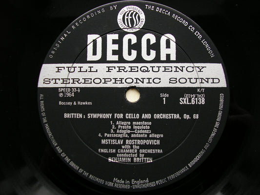 SXL 6138 BRITTEN: CELLO SYMPHONY / HAYDN: CELLO CONCERTO ROSTROPOVICH / ENGLISH CHAMBER ORCHESTRA / BRITTEN ED1